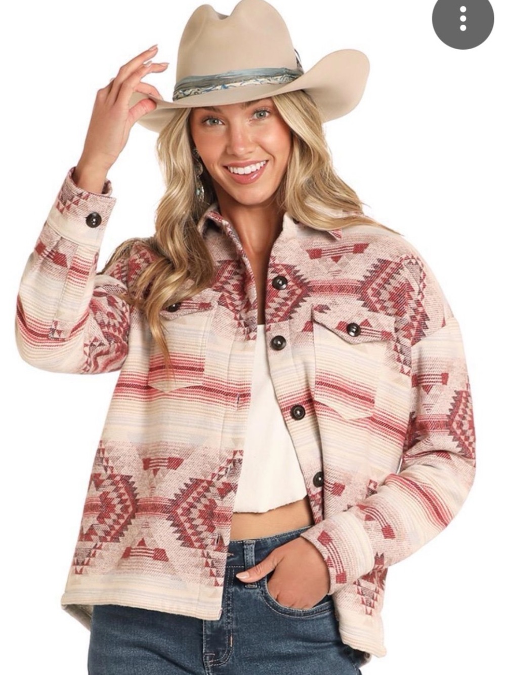 Aztec-Print Utility Shacket Jacket in Blush